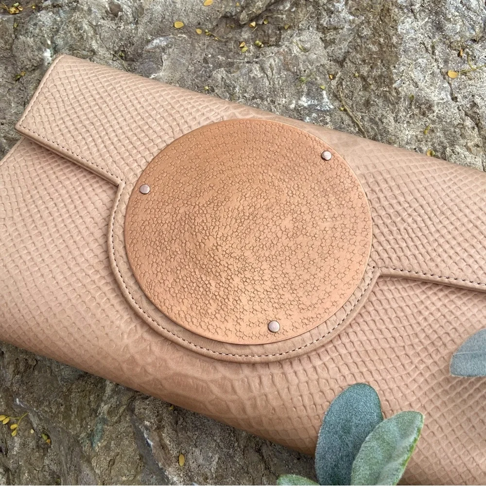 Clutch DAREEN HAKIM Bag Neutral Snake Embossed Bronze Front Plate Beautiful